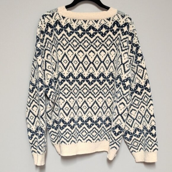 Nordic Patterned Crew Neck Sweater - Cream and Black - Picture 6 of 7